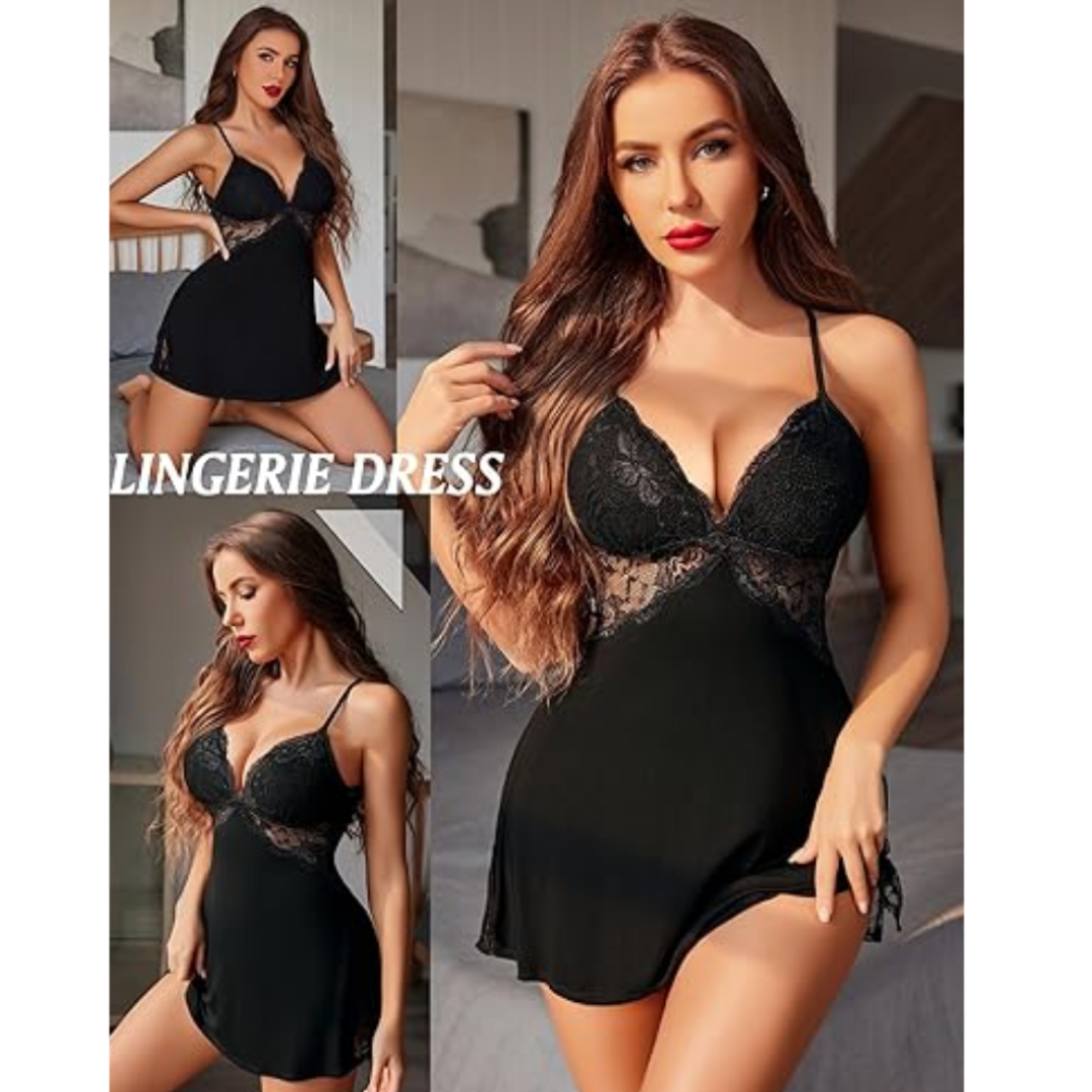Pleasing Strings Women Lingerie Lace Chemise Sleepwear Babydoll Teddy Lingerie