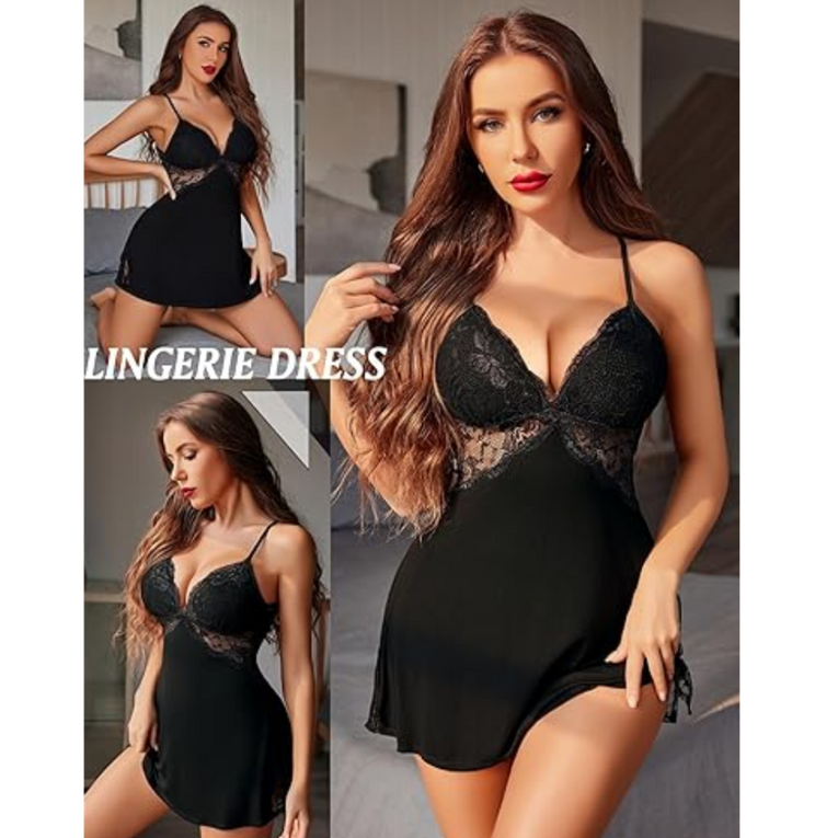 Pleasing Strings Women Lingerie Lace Chemise Sleepwear Babydoll Teddy Lingerie