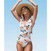 Pleasing Strings Women's Ruffled One Piece Swimsuit V Neck Lace Up