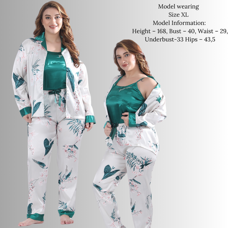 Pleasing Strings Women's Pyjamas Set 7pcs Silk Satin Loungewear Cami Shirt Pj Set