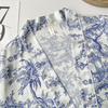 Pleasing Strings Women's 3pc Blue Toile Print Satin Pj Robe Set