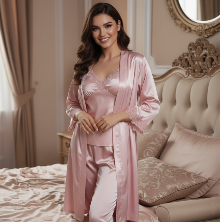 Pleasing Strings Women Cami Short Pyjamas with Robe 5 Pc Set