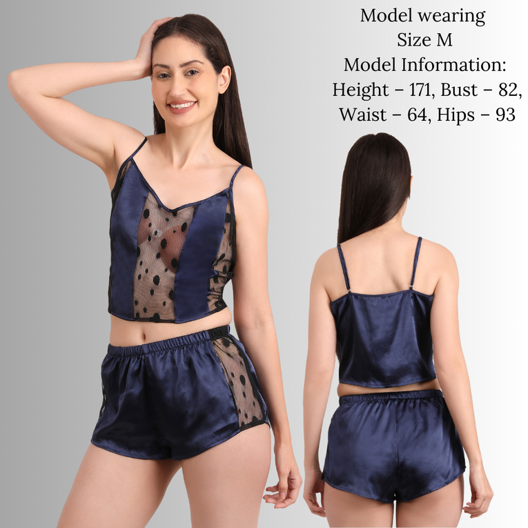 Pleasing Strings Women Net Pattern Cami Short Pyjama Set