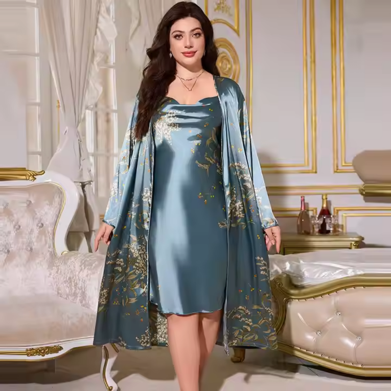 Pleasing Strings Women 5pcs Elegant Floral Print Nightgown Set
