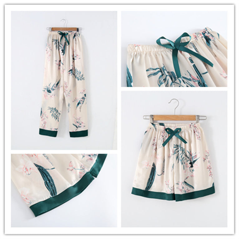 Pleasing Strings Women's Pyjamas Set 7pcs Silk Satin Loungewear Cami Shirt Pj Set