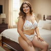 Pleasing Strings Women Floral Print Lace Trim Non-Padded Plus Size Bra Set