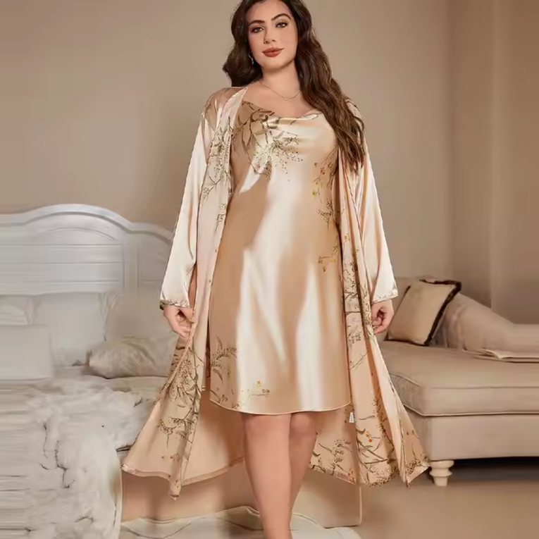 Pleasing Strings Women 5pcs Elegant Floral Print Nightgown Set