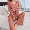 Women Soft Ribbed Button Lounge Co-Ord Set | Soft Stretch Ribbed Sleep & Lounge Set