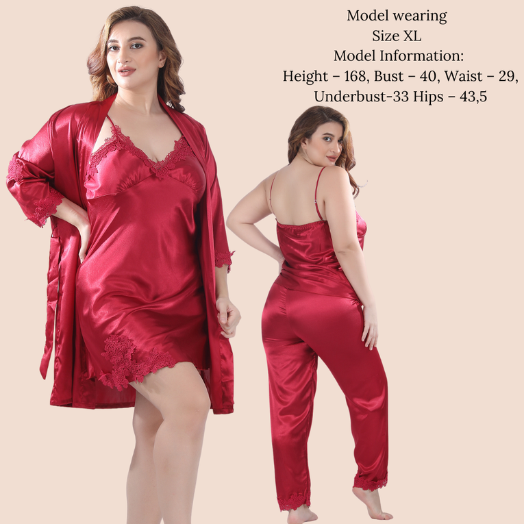Pleasing Strings Women Cami Short Pyjamas with Robe 5 Pc Set