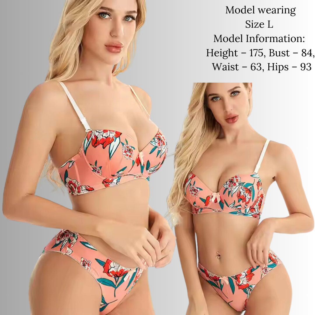 Pleasing Strings Women Floral Print Wired Push-Up Bra & Panty Set