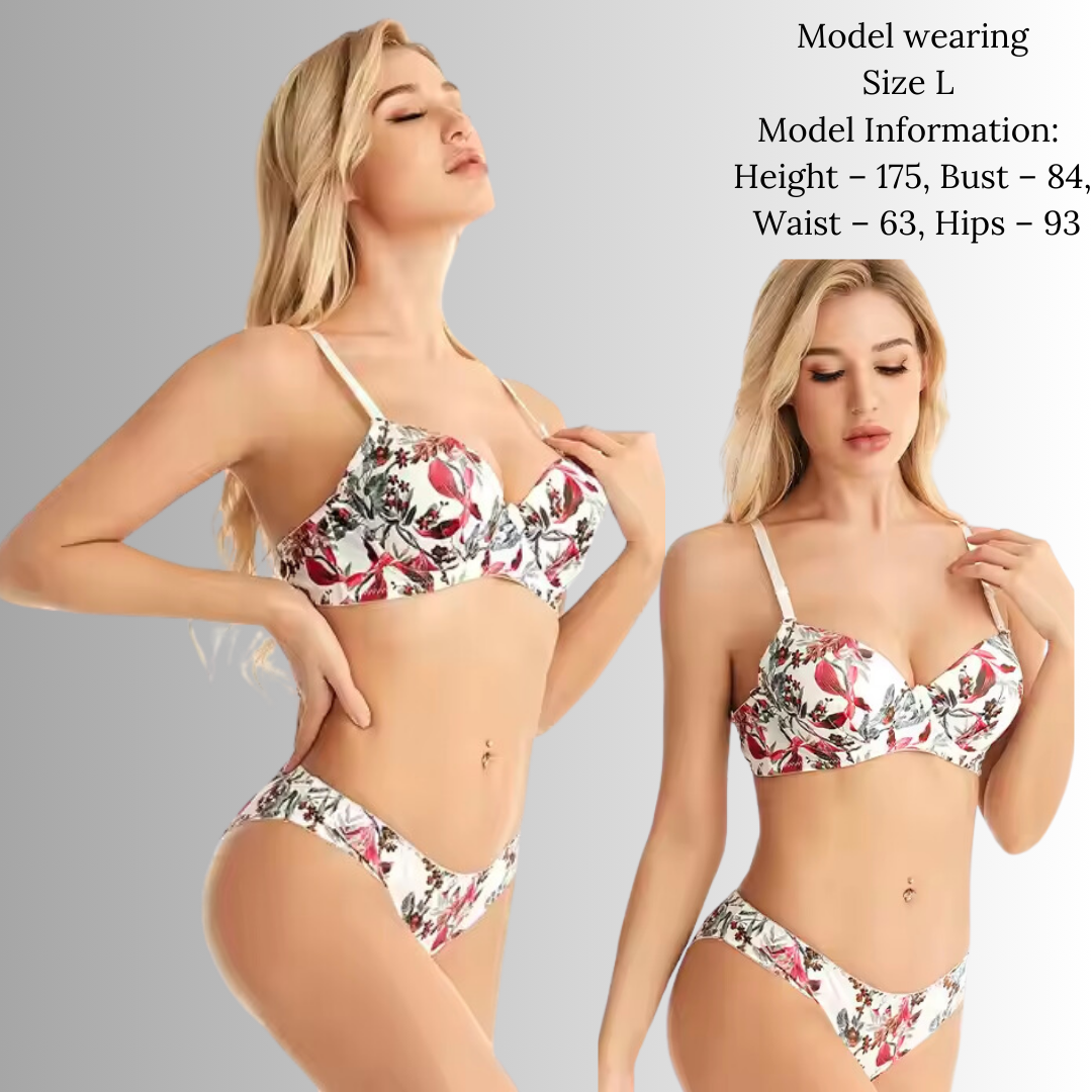 Pleasing Strings Women Floral Print Wired Push-Up Bra & Panty Set