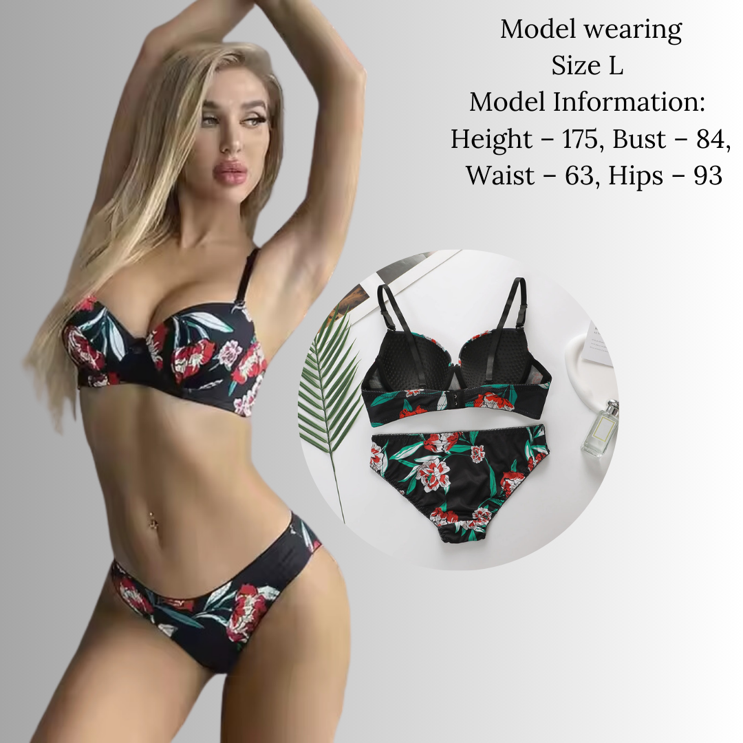 Pleasing Strings Women Floral Print Wired Push-Up Bra & Panty Set