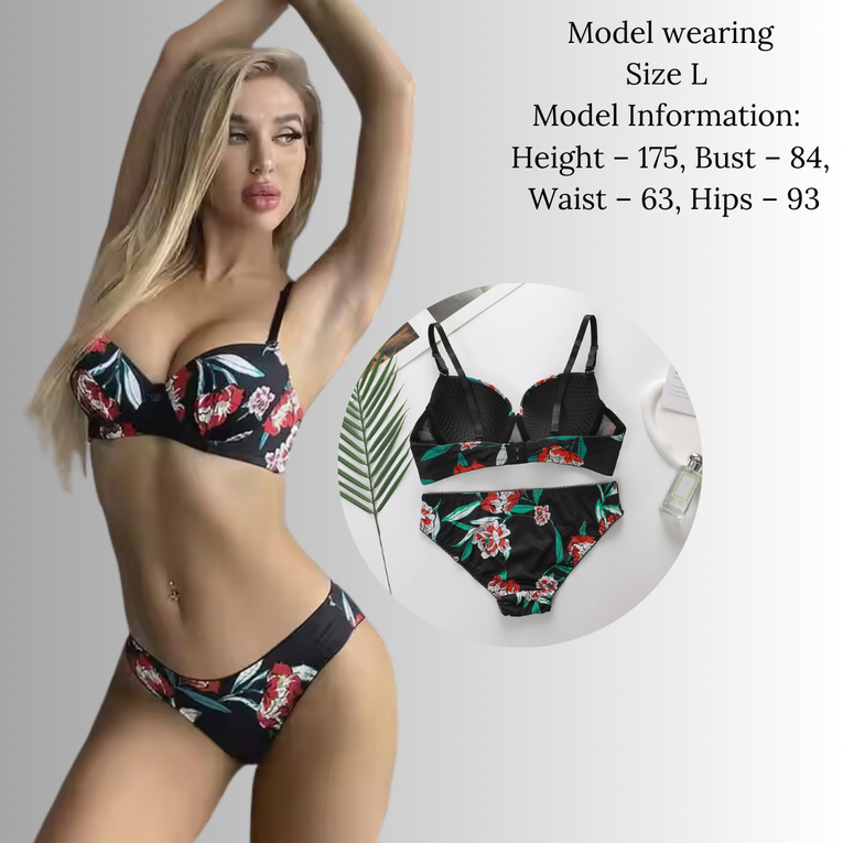 Pleasing Strings Women Floral Print Wired Push-Up Bra & Panty Set
