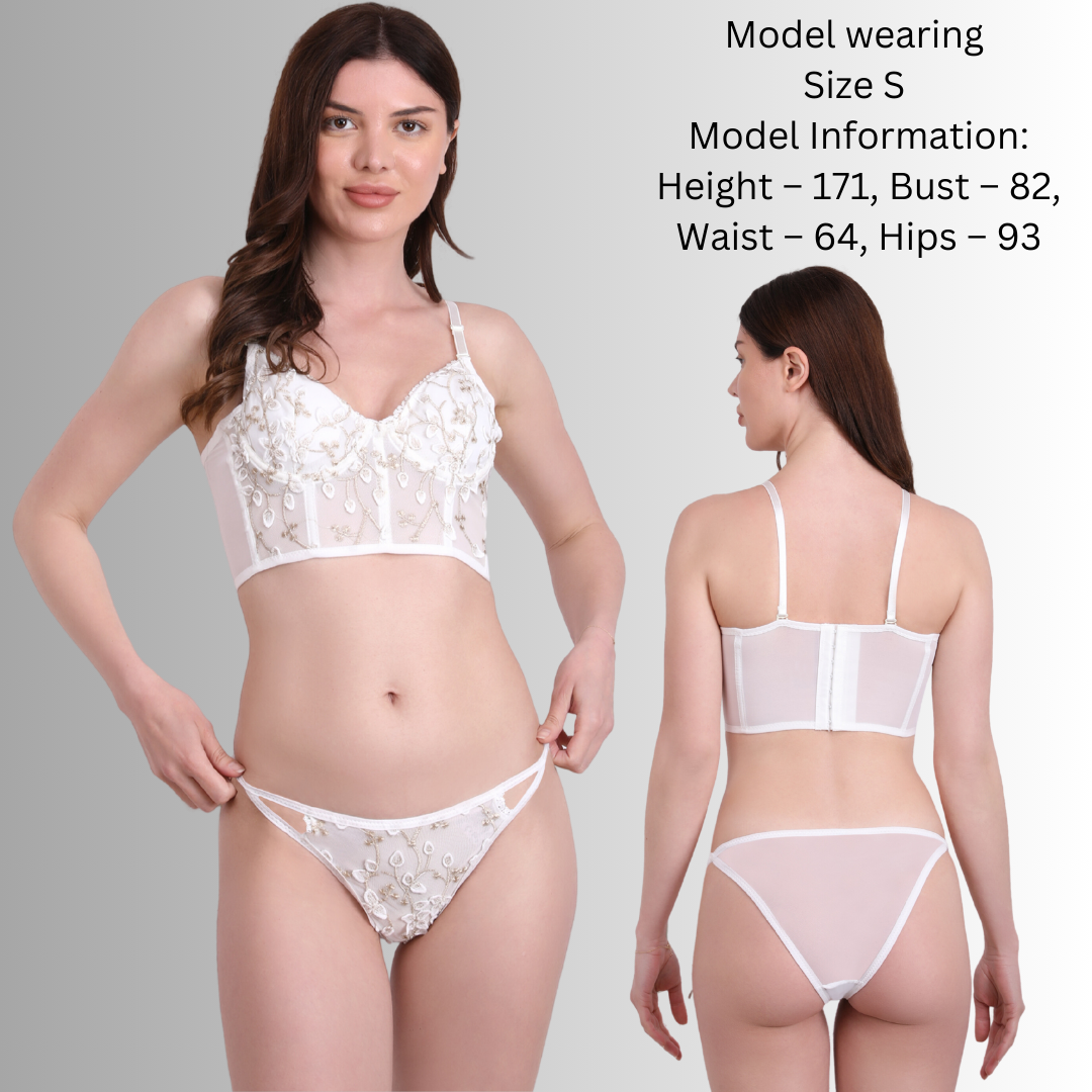 Pleasing Strings Women's Floral Patchwork Lacy Bra Set