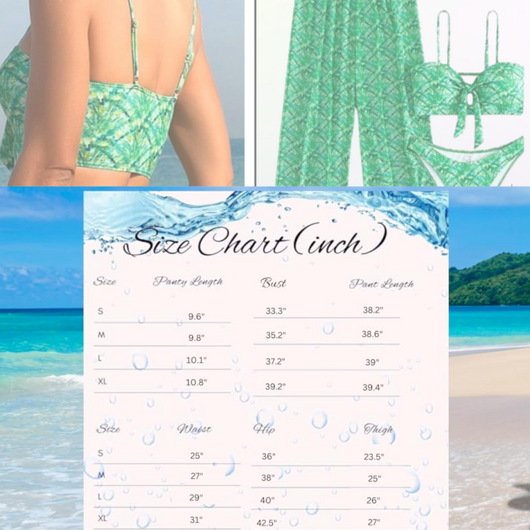 Women's 3 Piece Tropical Print Cami Bikini Swimsuit with Cover Up Pants