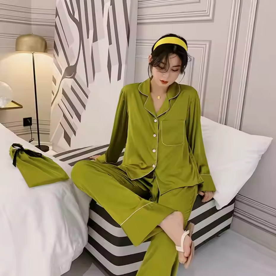 Pleasing Strings Women's Premium Silk Luxury Long Sleeves Pyjama Set