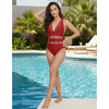 Pleasing Strings 1pc Women Padded Wireless Deep V Neck Swimsuit
