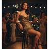 Pleasing Strings Women's Silk Satin Cowl Neck Split Thigh Dress Nightwear