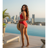 Pleasing Strings 1pc Women Padded Wireless Deep V Neck Swimsuit