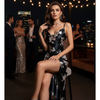 Pleasing Strings Women's Silk Satin Cowl Neck Split Thigh Dress Nightwear