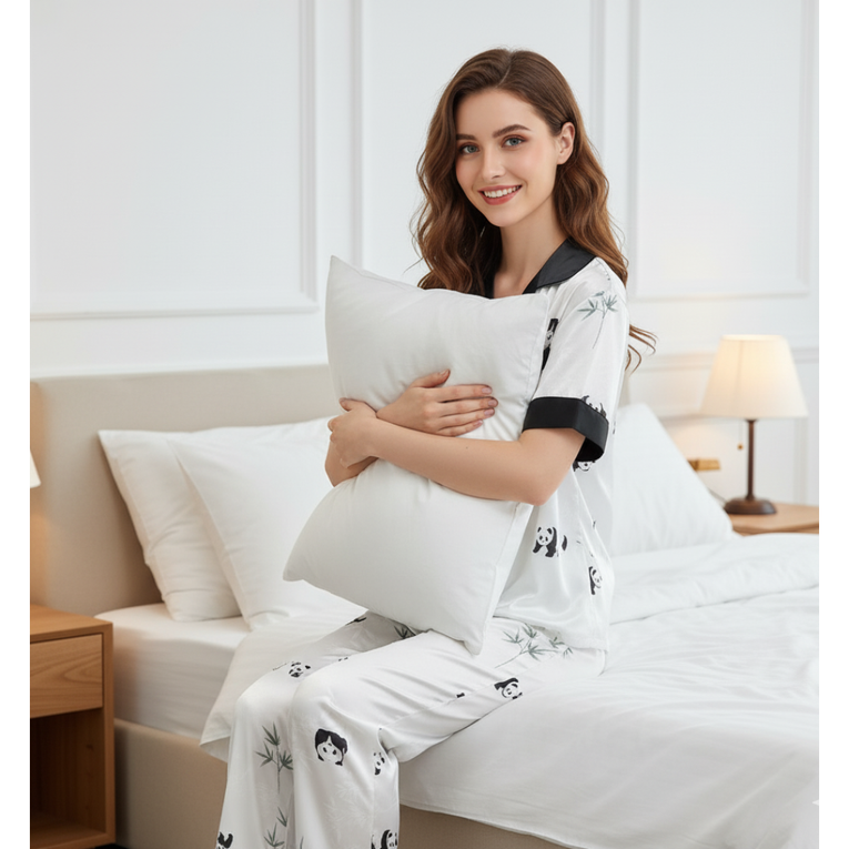 Pleasing Strings Women's Silk Satin Half Sleeve Button Down Pyjamas Set Loungewear