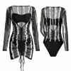 Women's 3 Piece Bikini Set Swimsuit: Off Shoulder Curvy Top, Bikini Bottoms with Beautiful Black Cover Up Bathing Suit