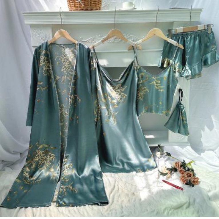 Pleasing Strings Women 5pcs Elegant Floral Print Nightgown Set
