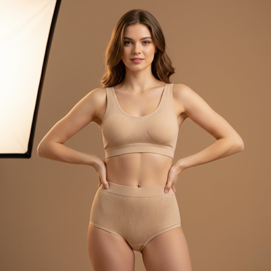 Pleasing Strings Women's Wireless Ribbed Knit Bra & Panty Set