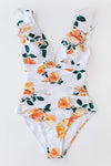 Pleasing Strings Women's Ruffled One Piece Swimsuit V Neck Lace Up