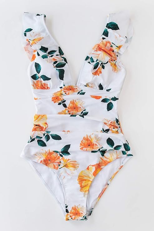 Pleasing Strings Women's Ruffled One Piece Swimsuit V Neck Lace Up