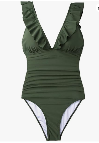 Pleasing Strings Women's Ruffled One Piece Swimsuit V Neck Lace Up