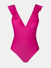 Pleasing Strings Women's Ruffled One Piece Swimsuit V Neck Lace Up