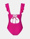 Pleasing Strings Women's Ruffled One Piece Swimsuit V Neck Lace Up