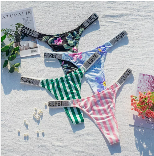 Pleasing Strings Rhinestone Thongs Panty Set of 3 for Women