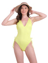 Pleasing Strings Women's Criss Cross Backless V Neck Tie Side High Cut Thong One Piece Swimsuit