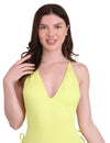 Pleasing Strings Women's Criss Cross Backless V Neck Tie Side High Cut Thong One Piece Swimsuit