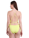 Pleasing Strings Women's Criss Cross Backless V Neck Tie Side High Cut Thong One Piece Swimsuit