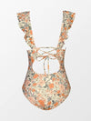 Pleasing Strings Women's Ruffled One Piece Swimsuit V Neck Lace Up