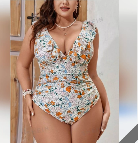 Pleasing Strings Women's Ruffled One Piece Swimsuit V Neck Lace Up