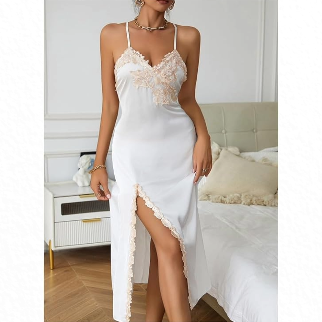Women Satin Nightgown Silk Chemise V Neck Negligee Sleepwear with Adjustable Straps