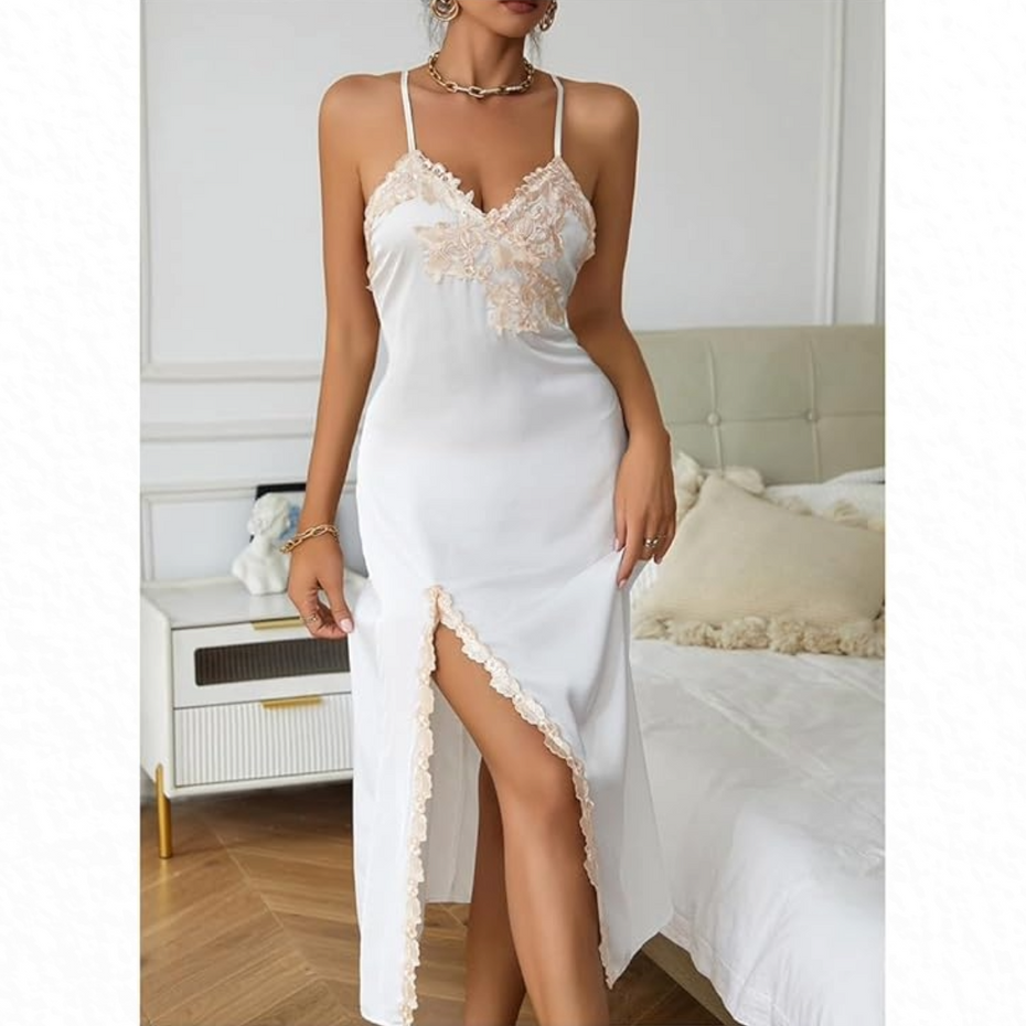 Women Satin Nightgown Silk Chemise V Neck Negligee Sleepwear with Adjustable Straps