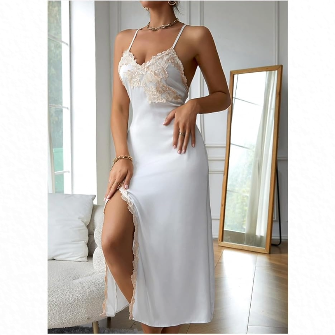 Women Satin Nightgown Silk Chemise V Neck Negligee Sleepwear with Adjustable Straps