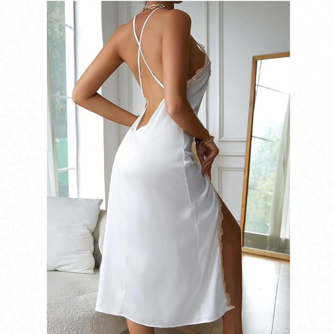 Women Satin Nightgown Silk Chemise V Neck Negligee Sleepwear with Adjustable Straps