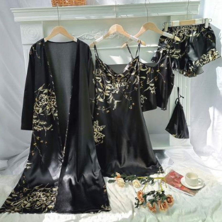 Pleasing Strings Women 5pcs Elegant Floral Print Nightgown Set