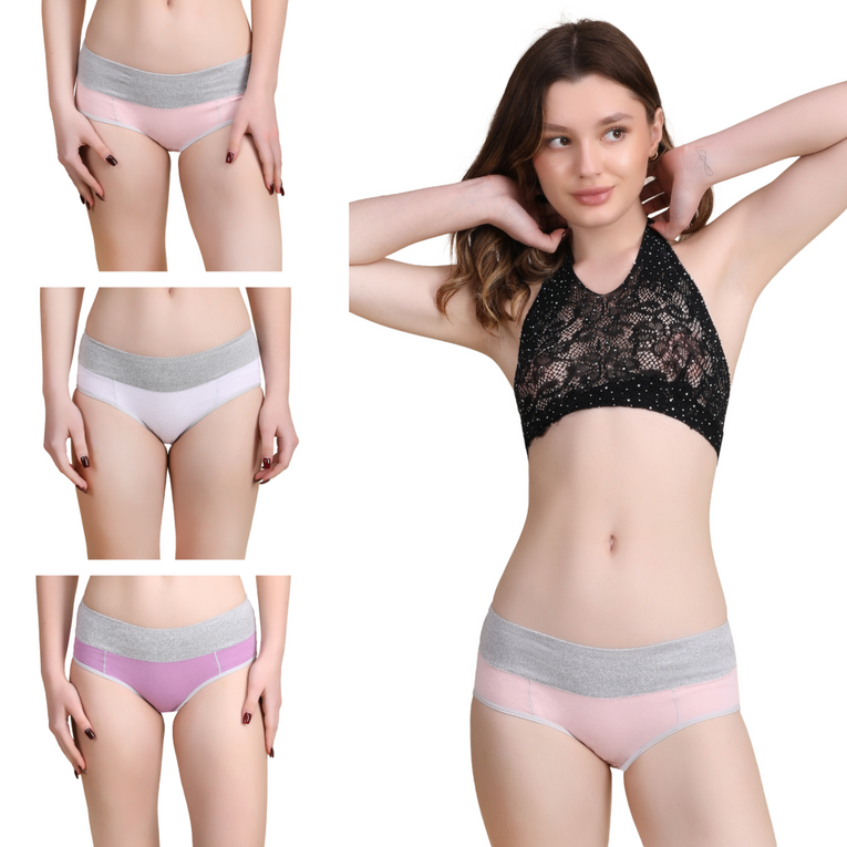 Pleasing Strings Women's Cotton Underwear High Waist Stretch Briefs Soft Underpants Set of 3