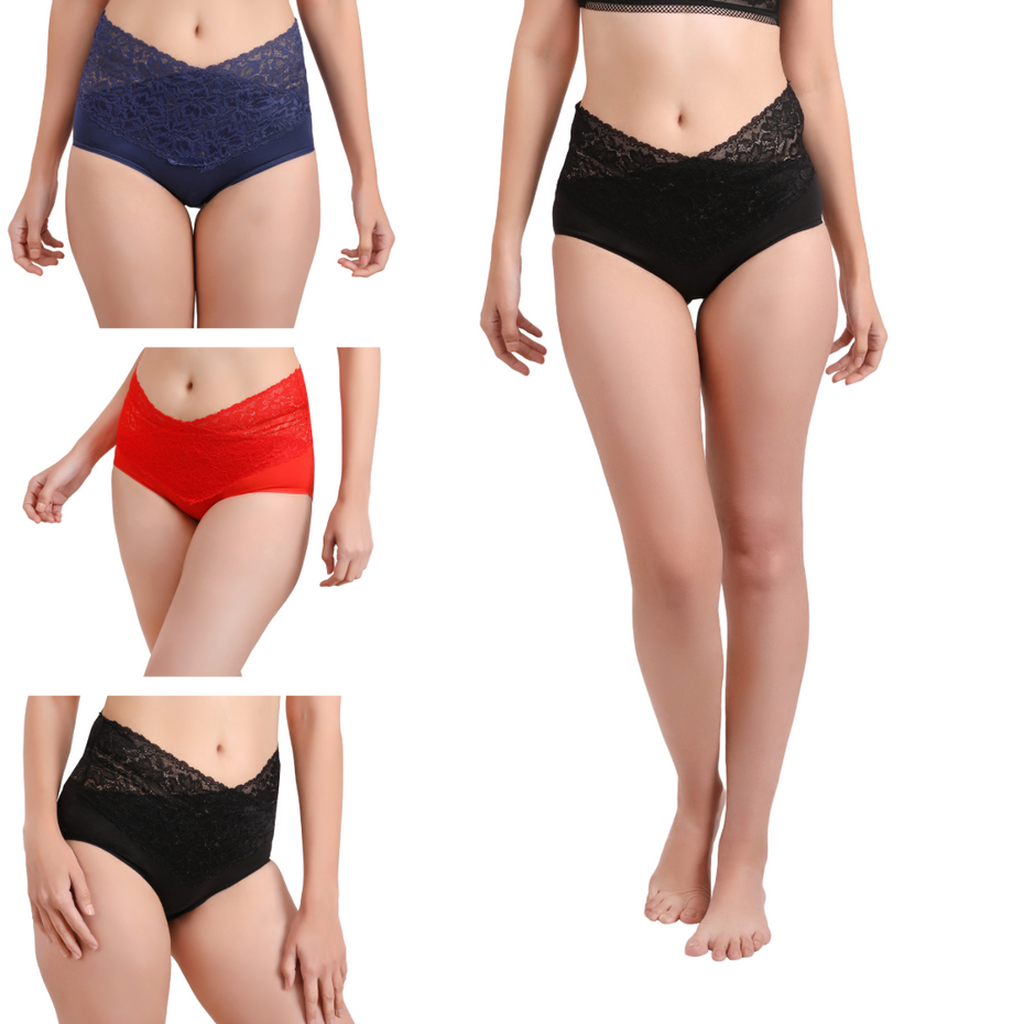 Pleasing Strings Women's Cotton High Waist Tummy Control Panties Set of 3