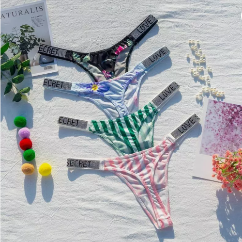 Pleasing Strings Rhinestone Thongs Panty Set of 3 for Women