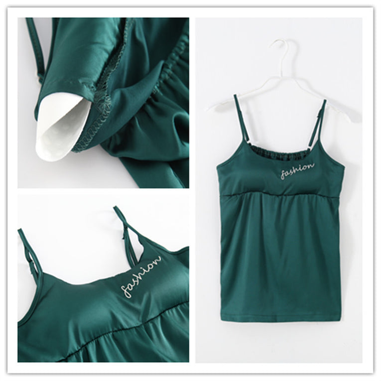 Pleasing Strings Women's Pyjamas Set 7pcs Silk Satin Loungewear Cami Shirt Pj Set