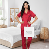 Pleasing Strings Women's Silk Satin Collared Half Sleeve Button Down Pj Set Loungewear