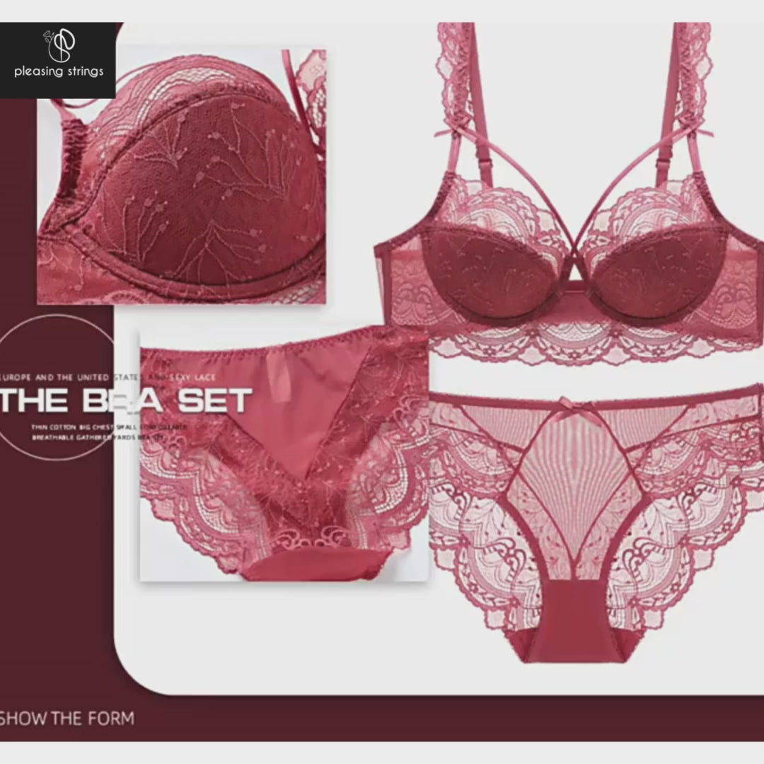 Pleasing Strings Women's Lacy Light Padded Bra Panty Set